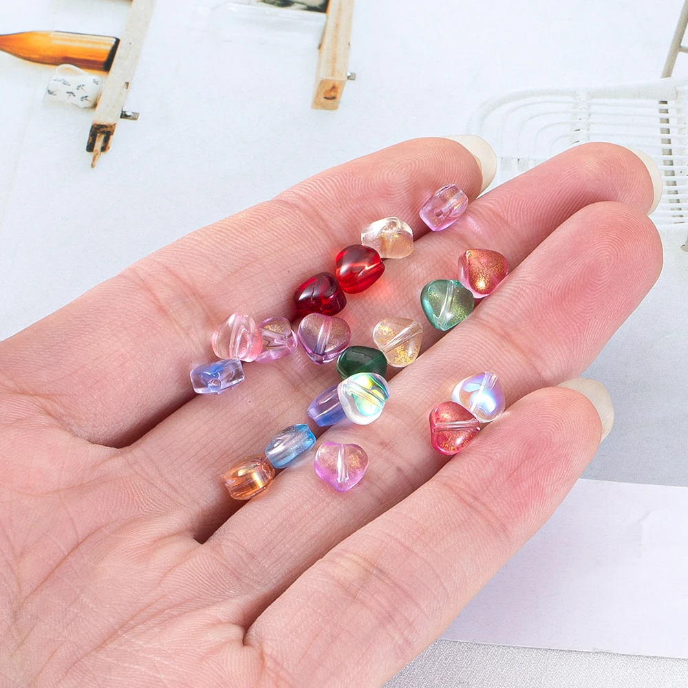 20pcs AB Color Heart Beads 6mm Red Czech Glass Loose Spacer Beads DIY Earrings Necklace Jewelry Making Hairpin Accessories