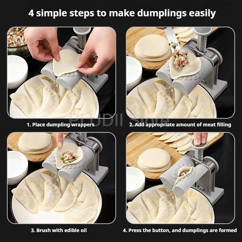 Double Head Automatic Dumpling Maker Machine 2 In 1 Press Dual Slot Design for Home Use ABS Manual Folding Dumpling Press Tool 3