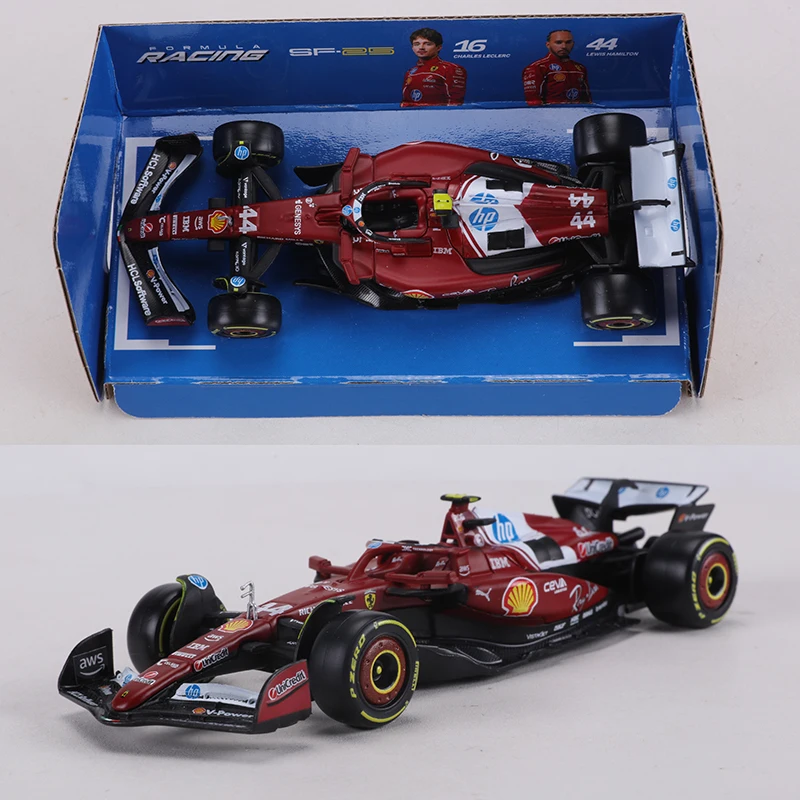 Burago 1:43 Modellino Auto Formula 1 Ferrari SF25 NO.16 C.Leclerc NO.44 L.Hamilton in Lega