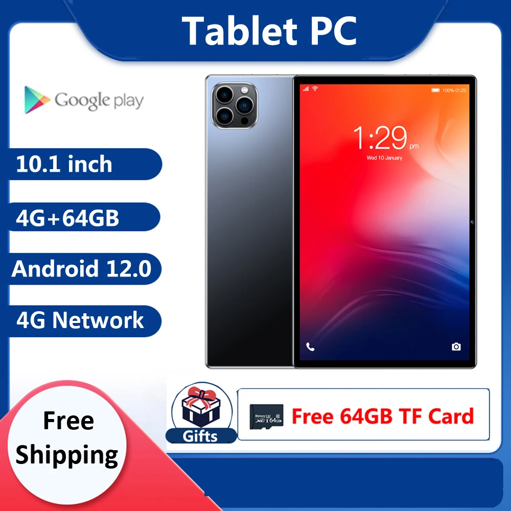 

2023 New WiFi Tablet 10.1 inch 4G Network Android 12.0 4GB+64GB+Free 64GB TF Card Tablet Dual SIM Card Dual Camera