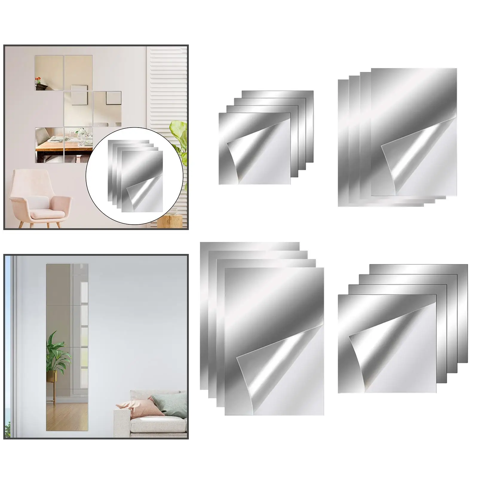 4X Flexible Mirror Wall Stickers, Acrylic Mirror Sheets Non Glass Full Body Mirror Mirror Tiles for Bedroom Living Room Sofa Gym Background, 15cmx25cm