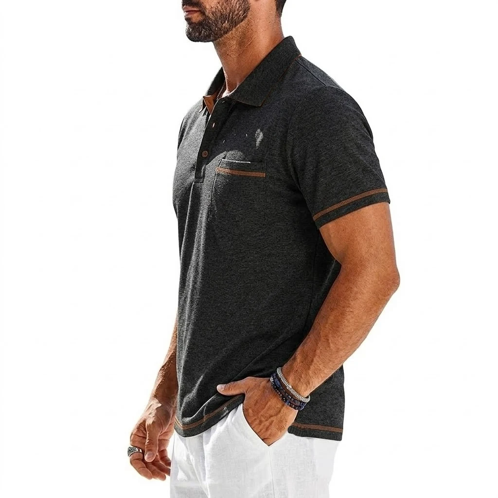 Sommer-Herren-Poloshirts mit kurzen Ärmeln, leichtes, lässiges T-Shirt für Herren, Outdoor-Sport-T-Shirts mit Taschen, schnell trocknendes, atmungsaktives Oberteil – Detail 3