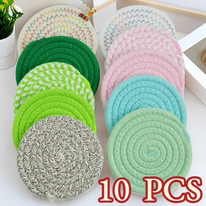 

10pcs Woven Coaster Set with Holder High-Temperature Resistant Cup Coasters Absorbent Coasters for Coffee Tea Drinks Table Decor