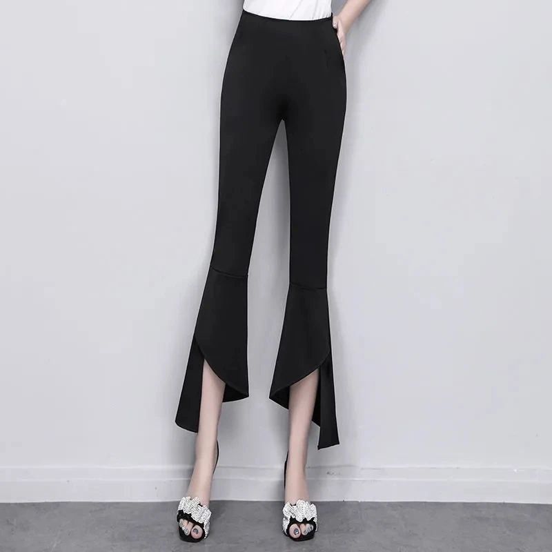 

2022 Spring Summer New Slit Flared Trousers Women Fashion High Waist Slim Pants Streetwear Casual Ladies Black Baggy Suit Pants