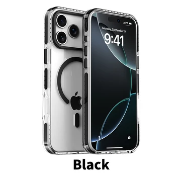 Luxury PE Striped Border Cover For Magsafe Magnetic Wireless Charge Clear Phone Case For iPhone 17 Air 16 15 14 13 12 17 Pro Max 1