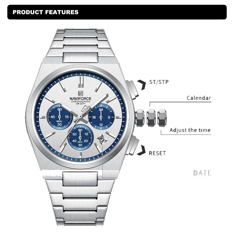 Quartz Watch Fashion Couple Watches NAVIFORCE Quartz Couple Watches Fashion Steel Band Women Wristwatches Quartz Chronograph Waterproof 24 Hours Date Display Clocks