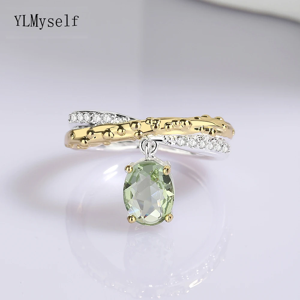 

Trendy Ring Pave 7*10mm Oval Olivine Cubic Zircon Thick Silver+Gold 2 Tone Plating Pretty Fashion Jewelry For Women