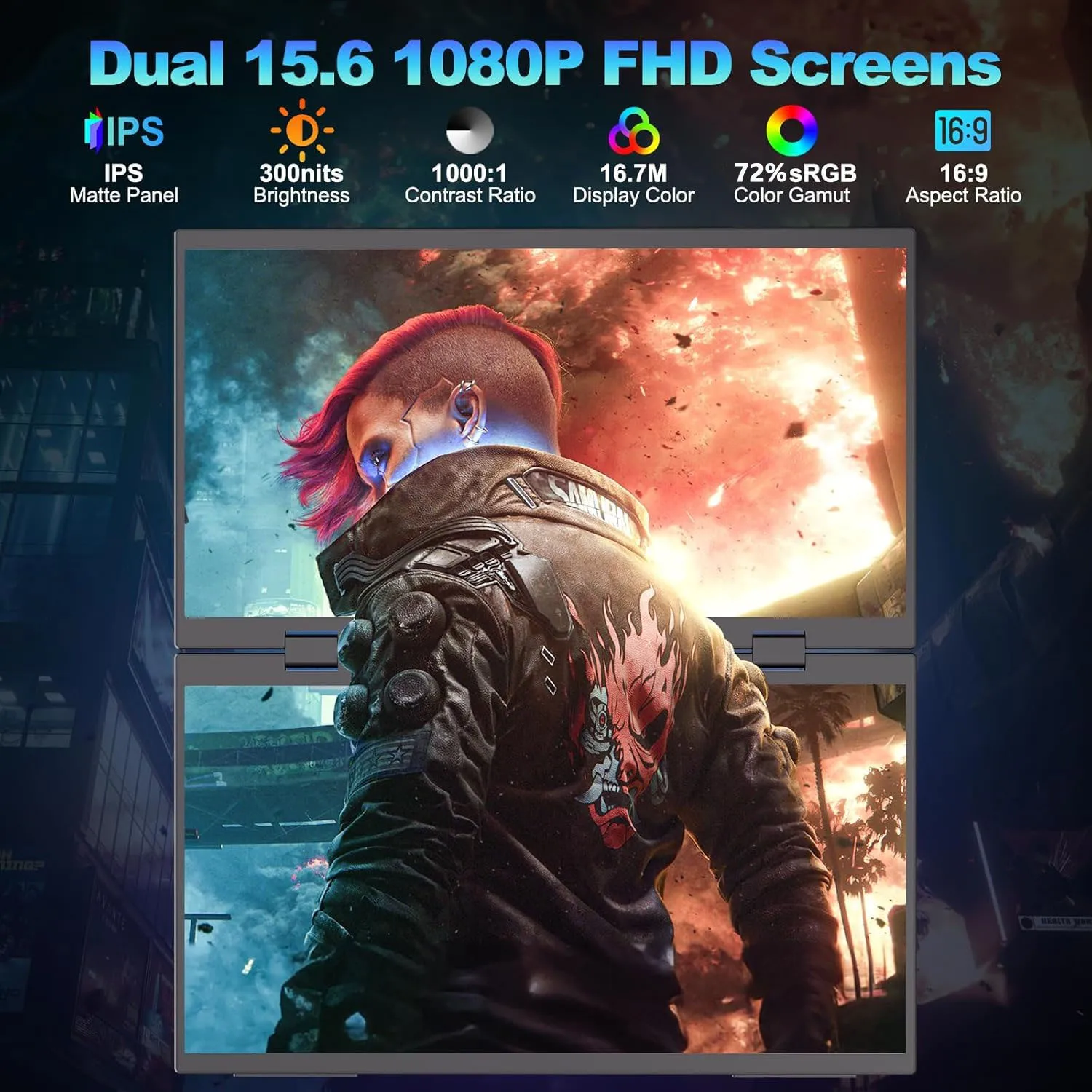 AHXJKA 15.6인치 노트북 화면 확장용 듀얼 휴대용 모니터 FHD 1080P 듀얼 디스플레이(VESA 360 지원) °   접이식 3단 확장형