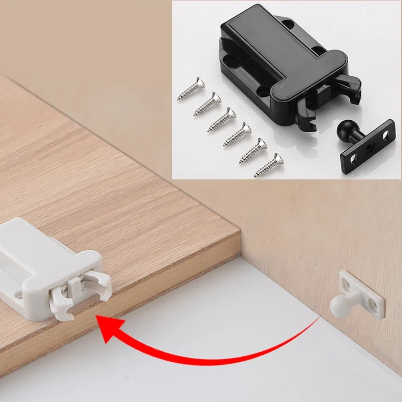 2 Set Cabinet Latches Push To Open Door Drawer Cabinet Self-locking Cupboard Suction Catch Rebound Device Anti-flapping LockFree