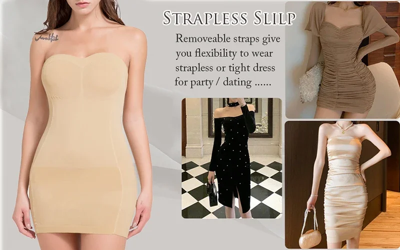 Description Picture 2 of itemSeamless Slips For Women Off Shoulder Under Dress Shapewear Dresses Tummy Control Skirt Body Shaping Smoother