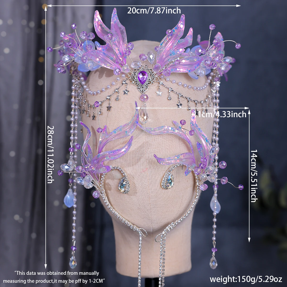 Exotic Mermaid Princess Hairband Crown Ancient Hanfu Bride Headdress Purple Green Red Fairy Tale Style Forehead Decoration
