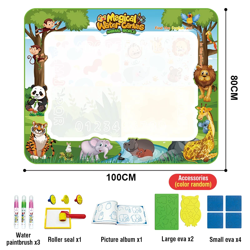100x80CM Magic Water Drawing Mat with Reusable Magic Pens Doodle Montessori Painting Board Educational Toys Kids Gifts 39X31in