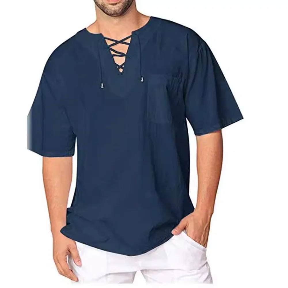 Mens Short Sleeve Loose Fit Summer Blouse Shirt