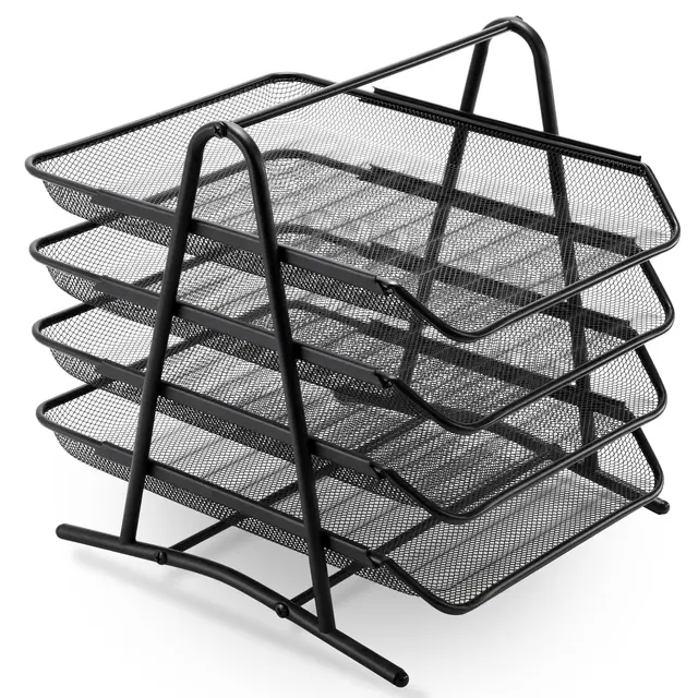 Mesh Desk Organiser 4 Tier Letter Tray Organizer Office Desktop Document Paper File Storage Mesh Filling Collection 1