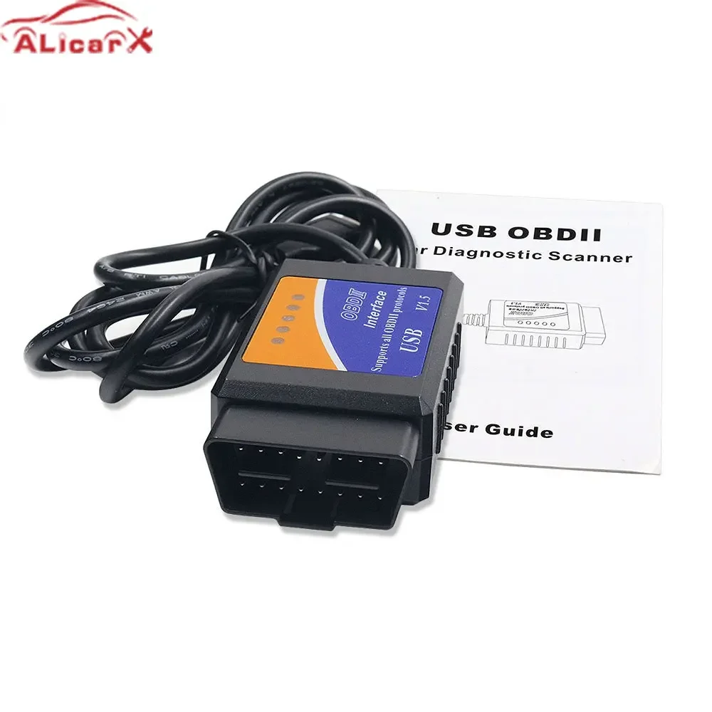 OBD2 Scanner OBD Code Reader Car Diagnostic Cable V1.5 USB ELM327 PIC18F25K80 Chip for Most OBD2 Protocols ELM 327 USB 25K80 Code Clean