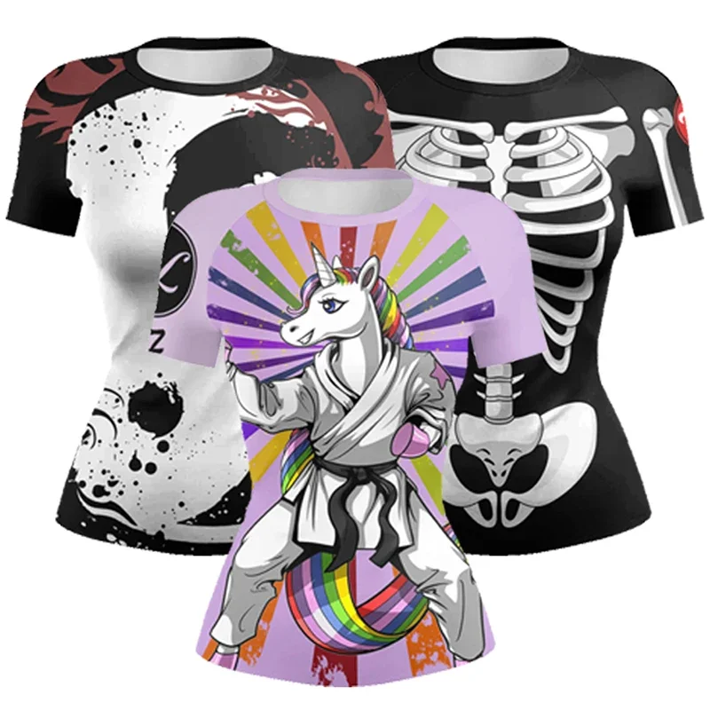 T-shirt de compression Rashguard pour femme, film d'anime, gym, musculation, yoga, slim, serré, Y-dehors, boxe, MMA 4
