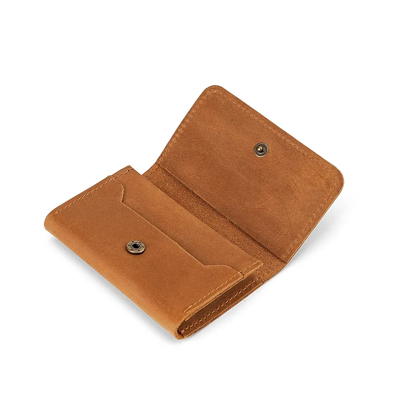 GENODERN Men's Cowhide Card Holder Crazy Horse Leather Slim Wallet with Button for Cards & Cash Stylish Credit Card Holders