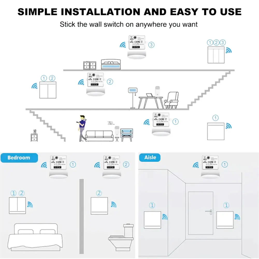 Smart Switch 86 Wireless Smart RF 433Mhz 100 220V Wall Panel With Remote Control Mini Relay Receiver Home Led Light Lamp Switch