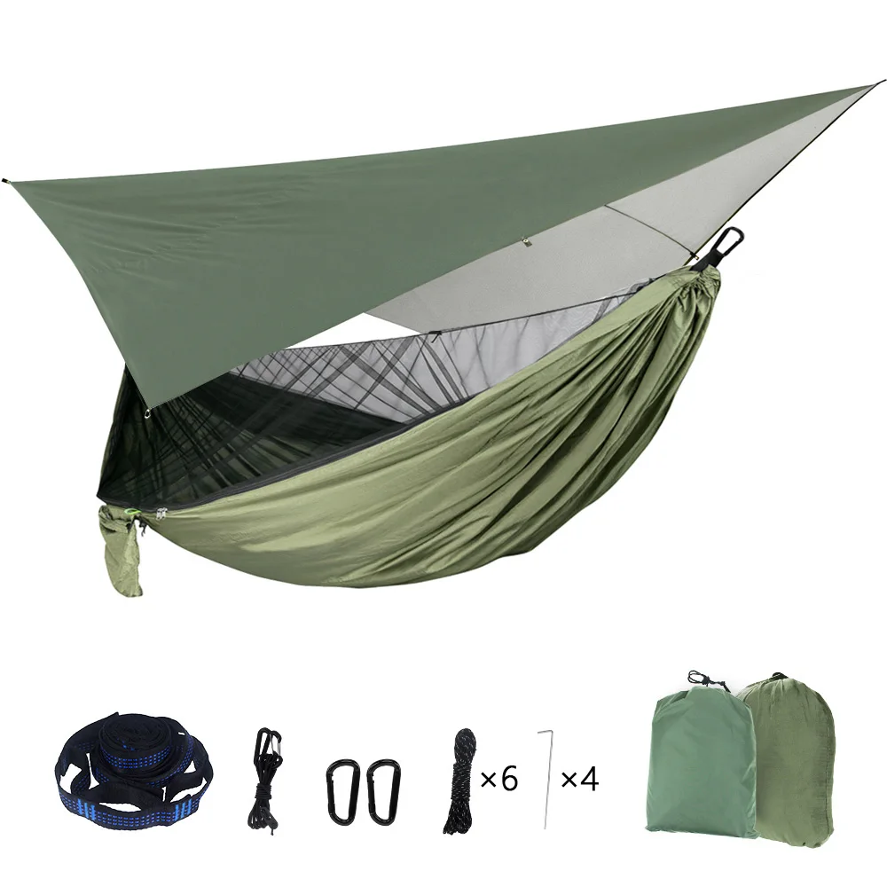 Camping Hammock Mosquito Net Camping Accessories Portable Mosquito Net Nylon Camping Hammock with Waterproof Rain Fly Canopy Tarp for Outdoor Hanging Bed Sleeping