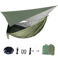 Portable Mosquito Net Nylon Camping Hammock with Waterproof Rain Fly Canopy Tarp  for Outdoor Hanging Bed Sleeping 1
