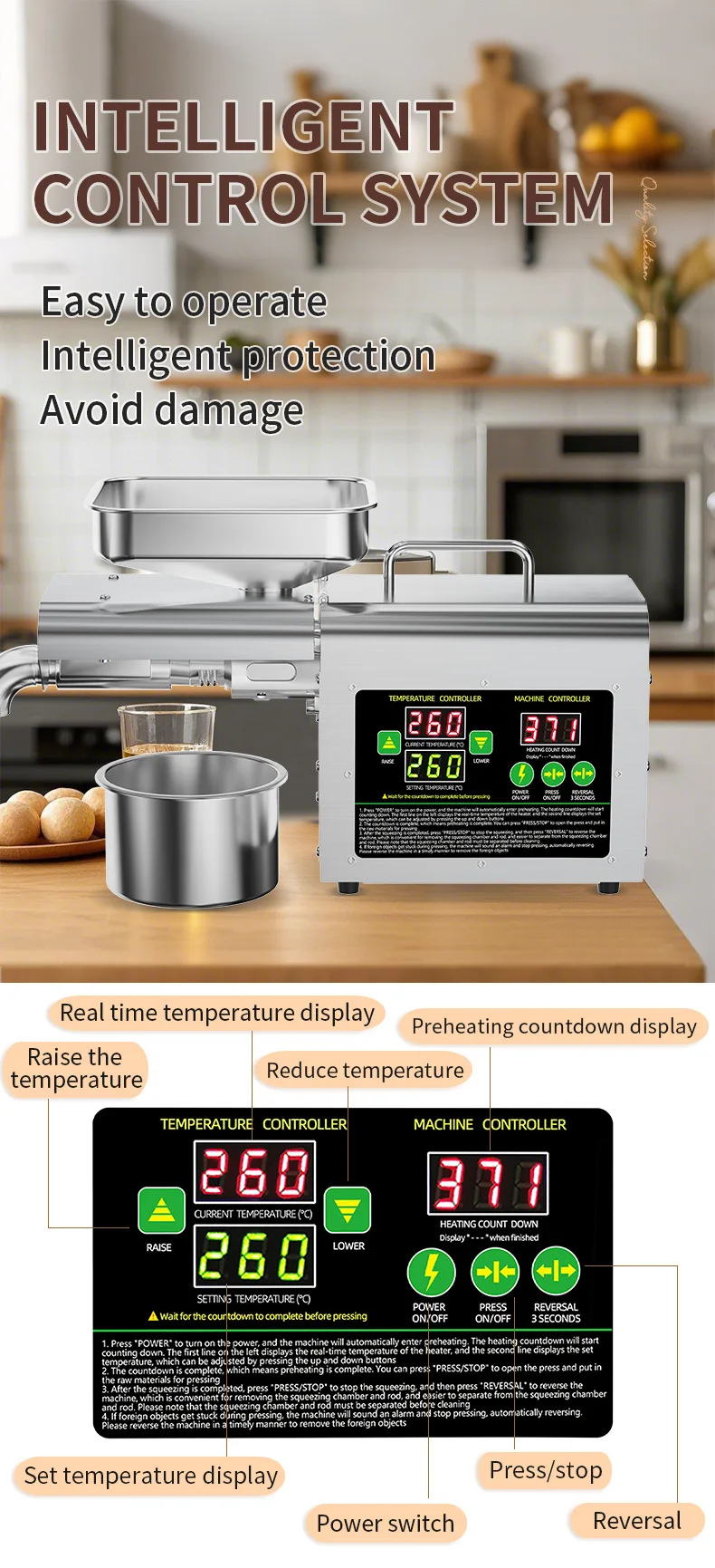 Neue große, temperaturregulierende, automatische, intelligente Ölpresse für Zuhause, kleines und mittelgroßes, kommerzielles Kalt- und Heißöl – Detail 10