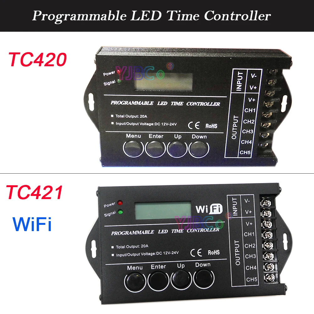 

12V 24V WiFi RGB time programable LED Controller TC420 TC421 5CH 5 Channel 20A Common Anode Programmable LED Strip tape Dimmer