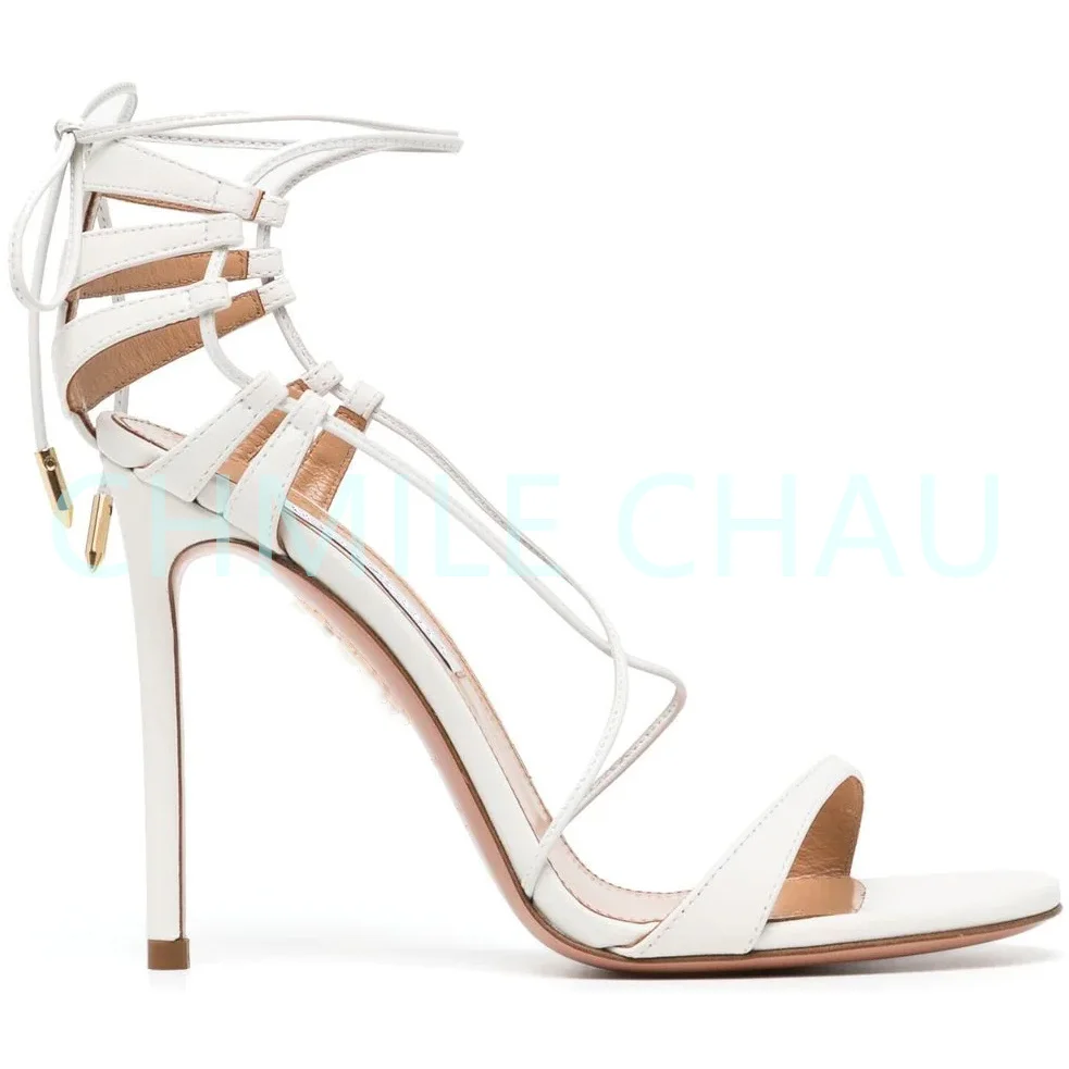 

CHMILE CHAU 2023 New Sandals Summer Sexy Women High Heels Fashion Stripper Lady Shoe Party Lace up Narrow Band Sandals 39-CHC-26