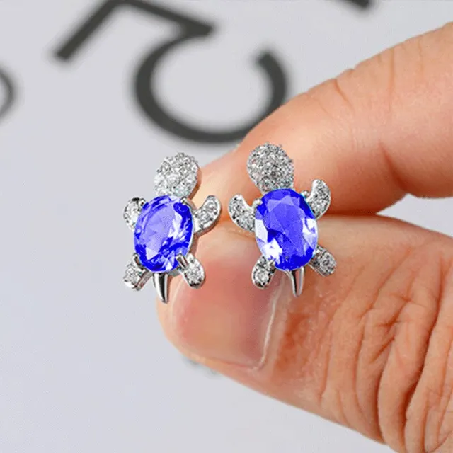 3pcs Silver-plated Necklace Earrings Set Ladies Light Luxury Fashion Style Turtle Shape With Multi Color Glass Diamond 4