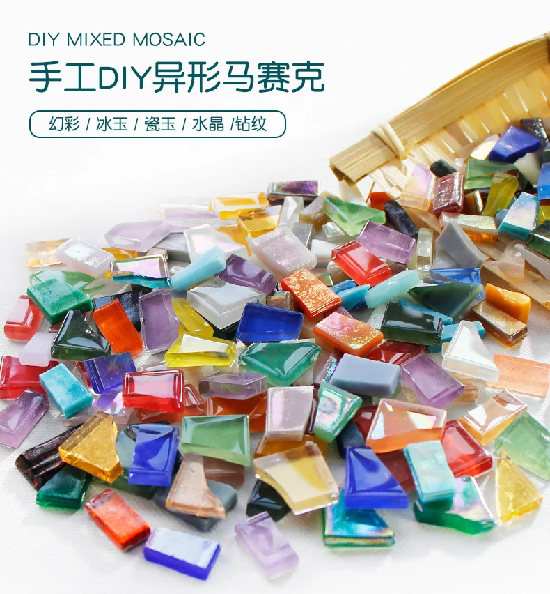 Description Picture 2 of item100g Clear Glass Mosaic Tiles Multi Color Mosaic Piece DIY Mosaic Making Stones for Craft Hobby Arts Home Wall Decoration arte