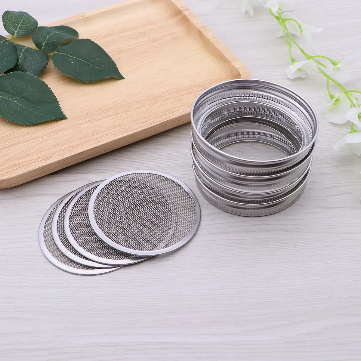 

4pcs Jar Sprouting Lids Stainless Steel Mesh Strainer Screen for Wide Mouth Jars Canning Jar