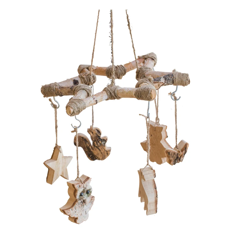 

White Birch Decorative Hook Wooden Wall Decoration Doorway Creative Hanging Clothes Hanger Wind Chimes