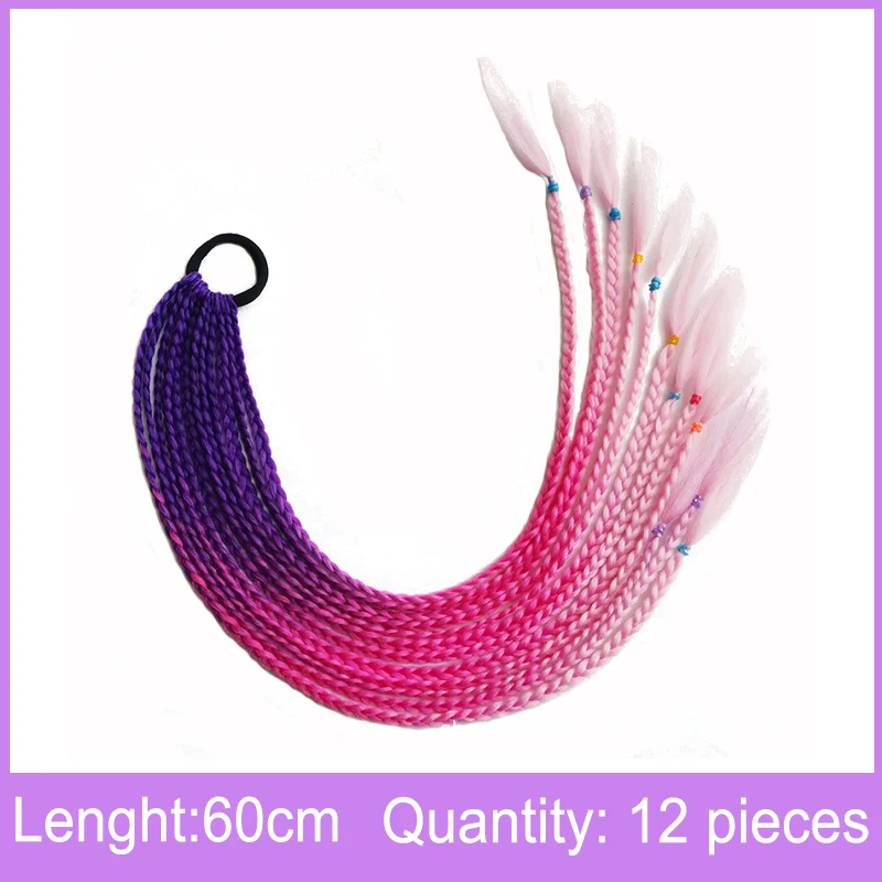 New Braids Wigs Long Hair For Women Color Pigtails Hip Hop Twist Gradient Color Ethnic Style Three-strand Dirty Braids Ponytail elastic headbands for women Hair Accessories