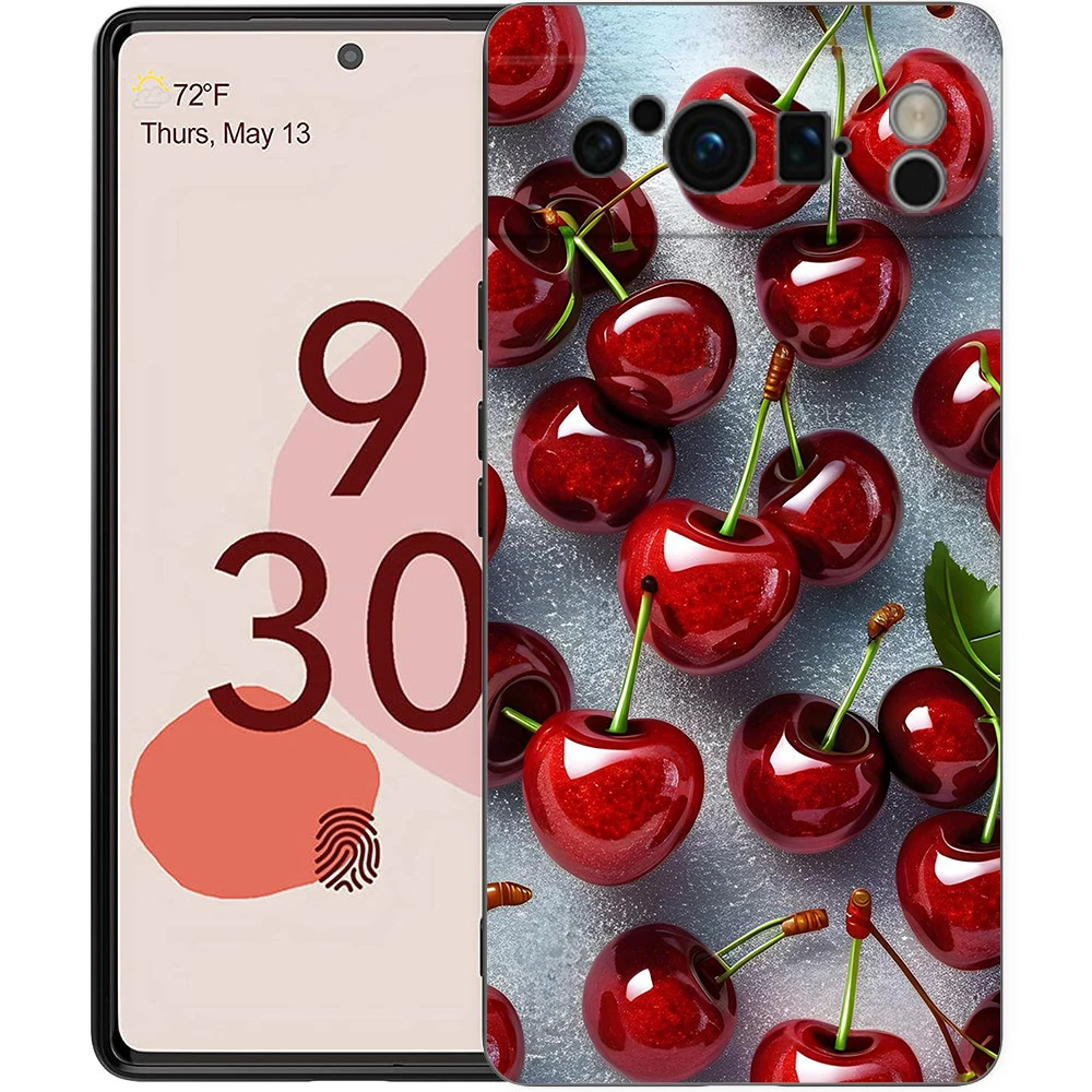 Elegant Red Cherry Shockproof TPU Phone Case - Soft Black Protective Cover