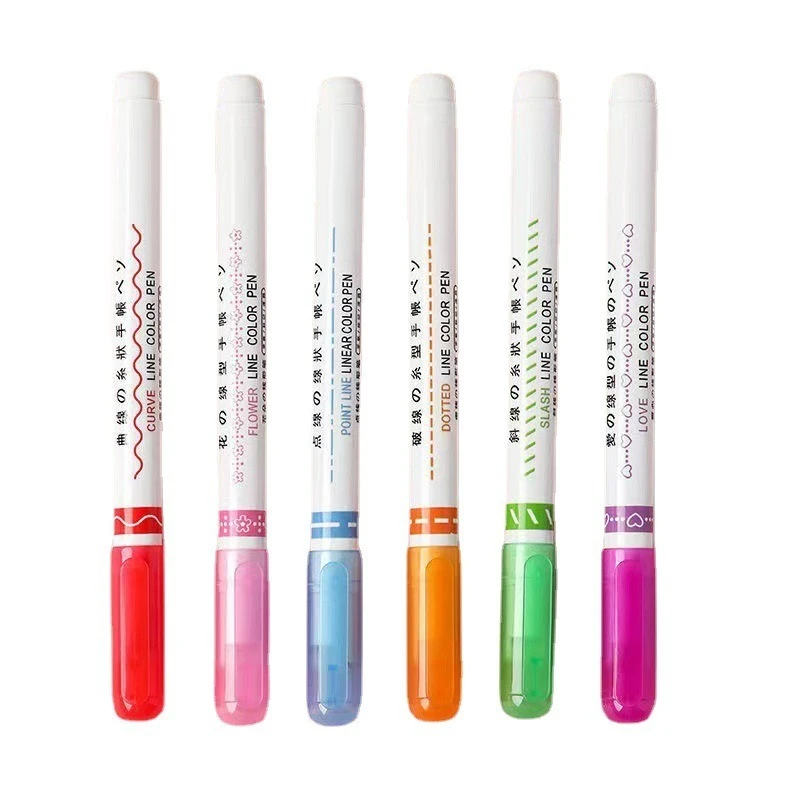3/6pcs Heart Flower Dot Line Shaped Highlighter Pen Color Roller Tip Curve Liner Marker Highlighter Novelty Stationery School