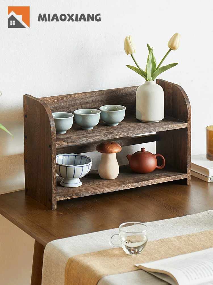 

Bogu Rack Solid Wood Chinese Style Desktop Table Top Shelf Tea Set Display Rack Duobao Pavilion Tea Pot Rack Small Decoration