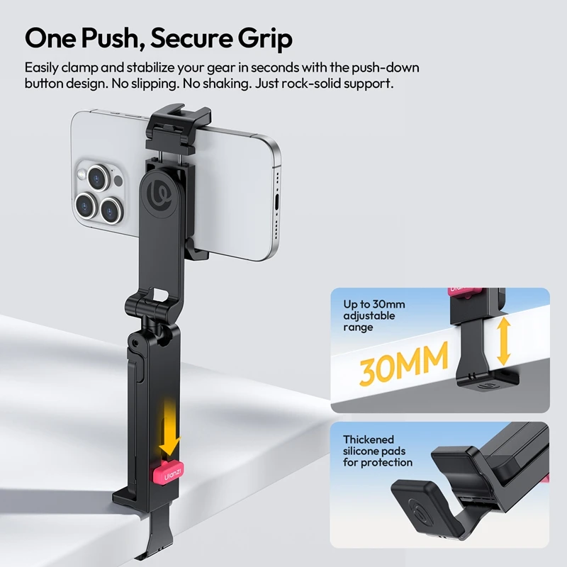 Ulanzi MA89 Phone Holder Mount with Clamp 3-in-1 Desktop Tripod Handheld Selfie Stick for Travel Outdoor Livesteaming Vlog Shots