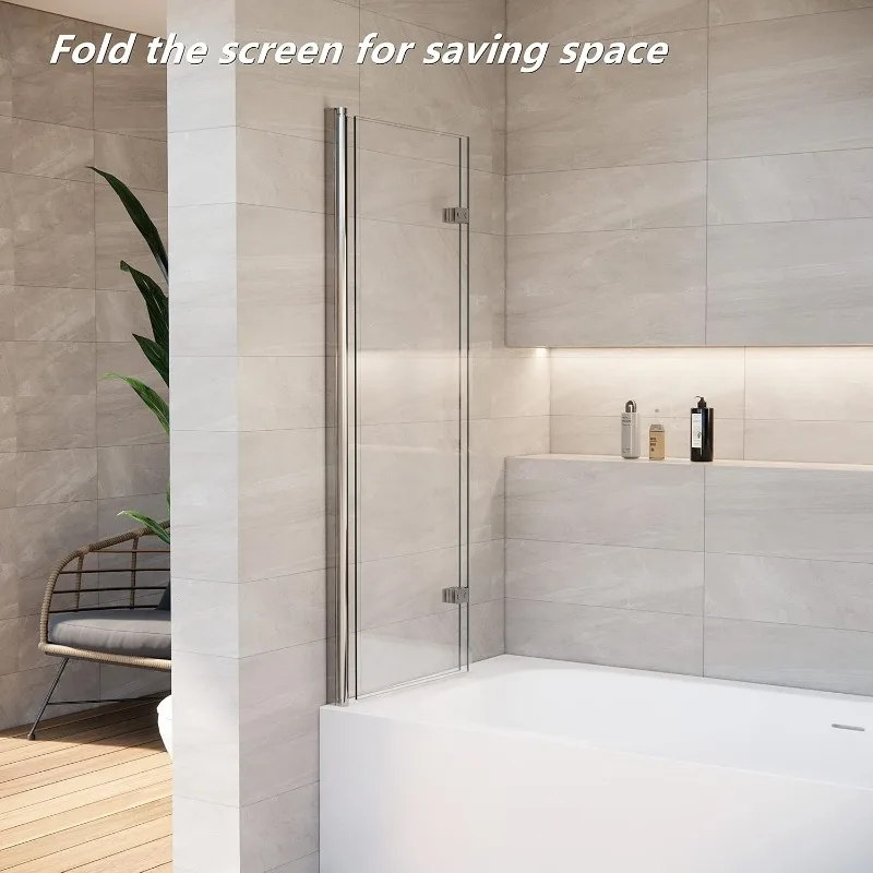 36 * 55 Inch Bathtub Shower Door,Bathroom Door with Bottom Seal,Liftable and Foldable Glass Door,Rectangular Bathtub Screen 3