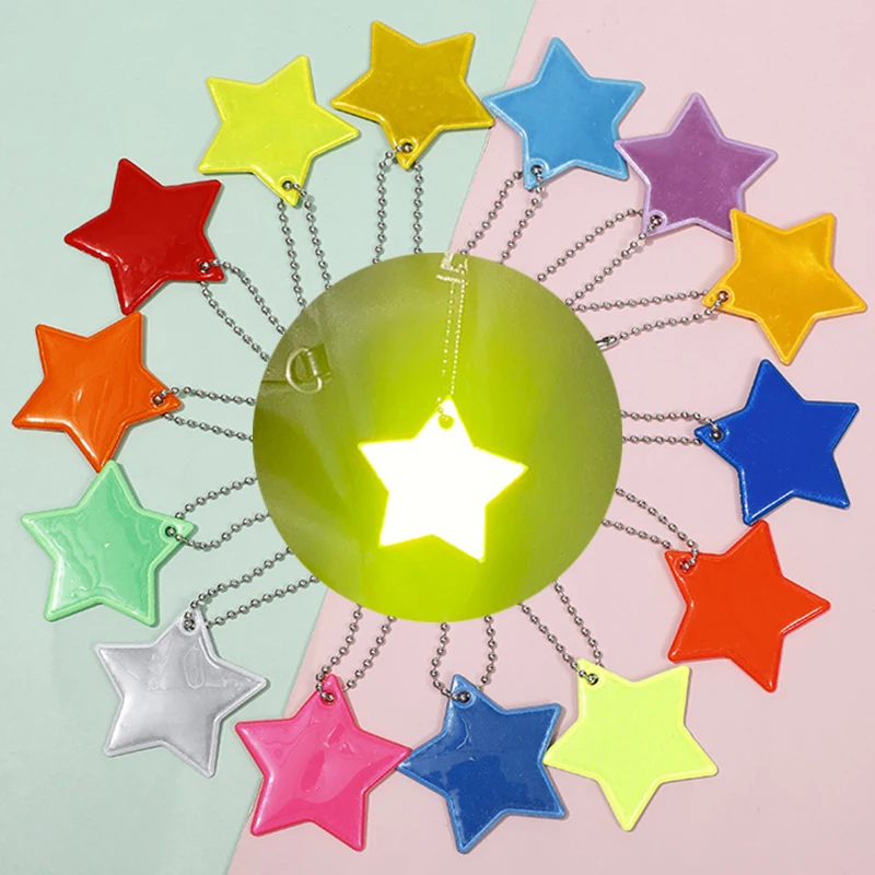 

New Arrivals Star Shaped Colorful PVC Reflective Pendant Night High-gloss Safety Marker Bag Keychain Reflector Ornaments 55x55mm