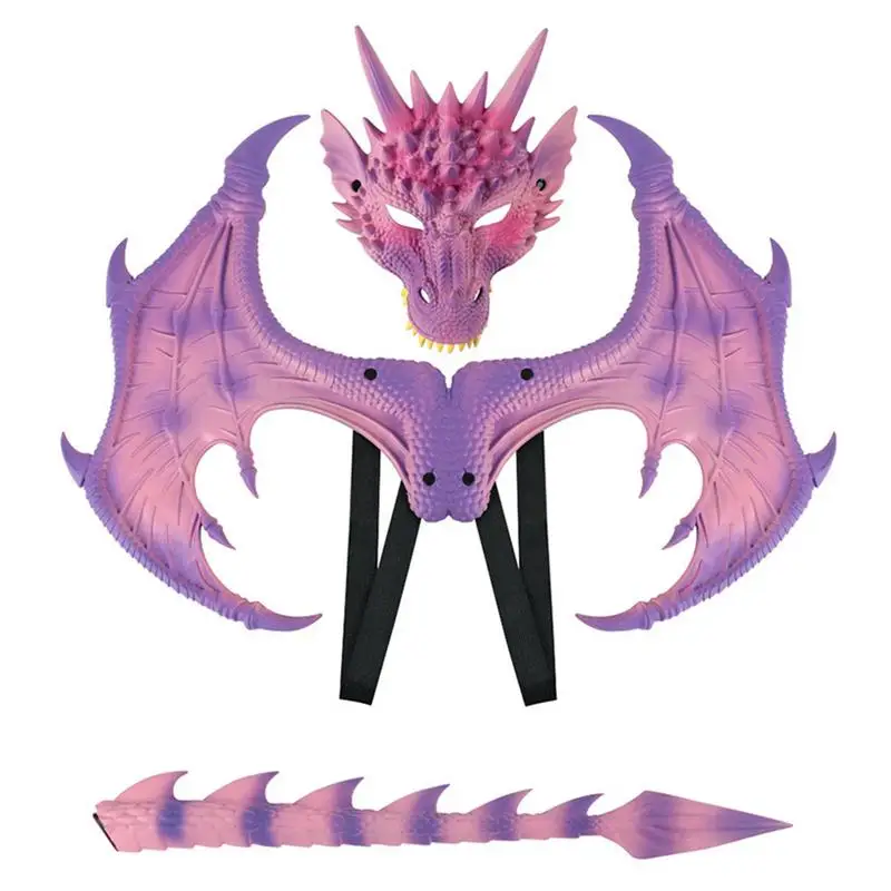 

3pcs Adjustable Kids Decor Dragon Mask Wings Costume Kit Makeup Fantasy Cosplay Prop Children Party Accessory