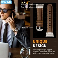 VWAR TOP bracelet en cuir véritable pour Apple Watch Ultra 3 2 49mm connecteur en titane pour iWatch série 11 10 9 8 7 SE 46mm 45mm bracelet 2