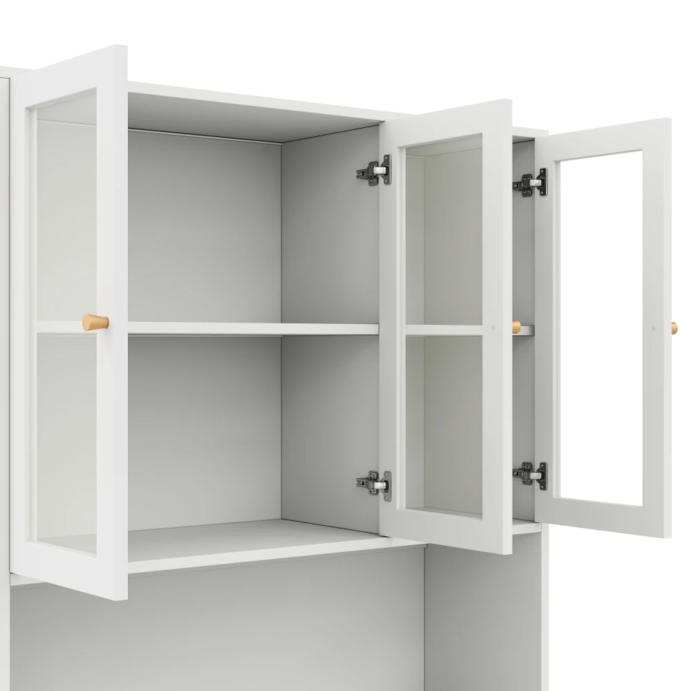 Bücherregal mit Glastüren und LED-Beleuchtung, Vitrine mit offenem Fach und 3 Türen, Aktenschrank für Ordner und Bücher – Detail 6