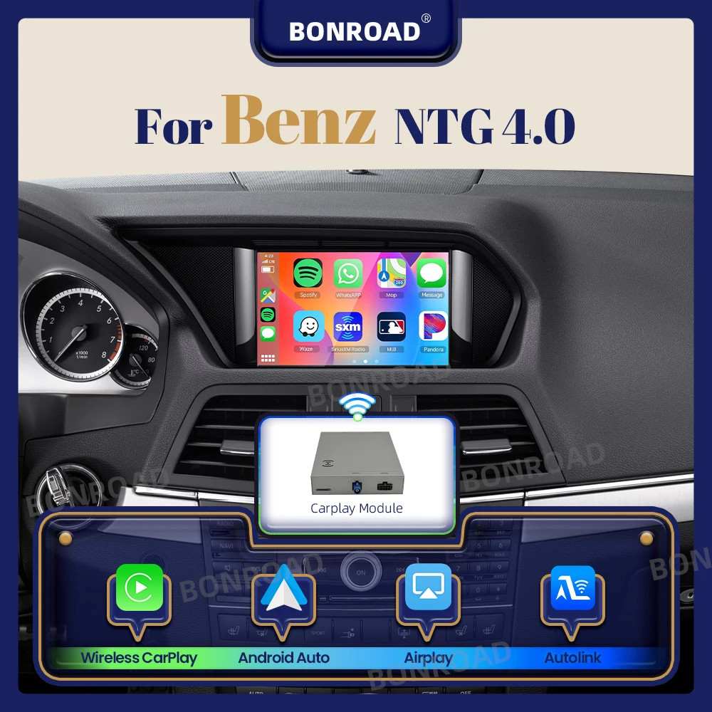 BONROAD Moduł Interfejsu Bluetooth Mirror Link Bezprzewodowy CarPlay Android Auto do Mercedes Benz GLK C E SLK Klasa NTG 4.0