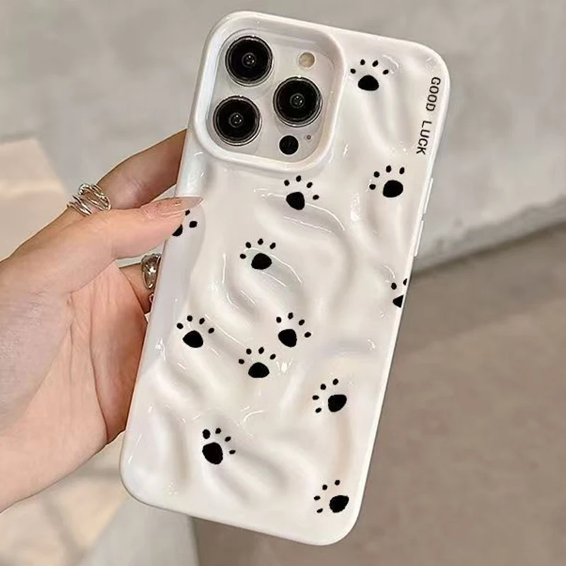 Adorable Cartoon Cat Paw Footprints Shockproof Phone Case with TPU Bumper Cover