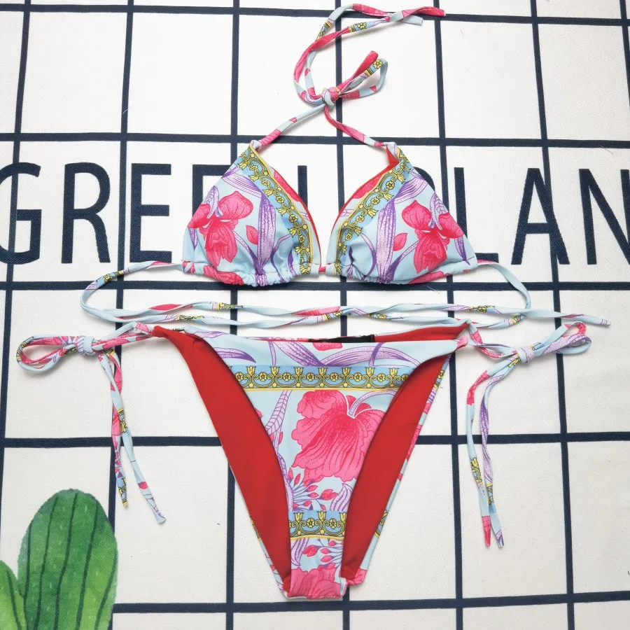 

New Women Sexy Luxury Retro Print Swimsuit Bandage Bikini Swimwear Female Two Pieces Bathing Suit Biquini Set For Women