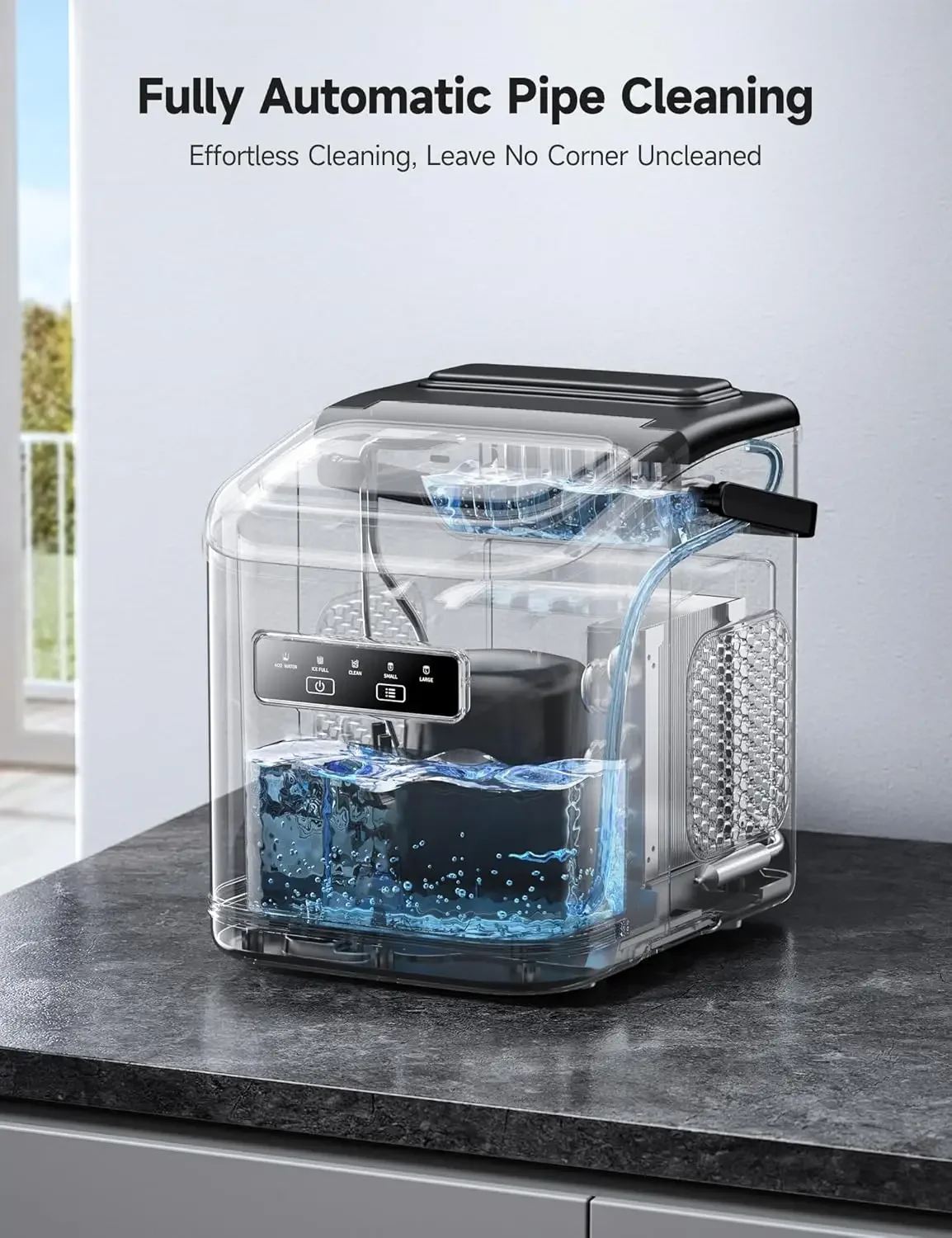 Countertop Ice Maker with Handle, Ice in 6Mins, 26 lbs/Day,Portable Ice Maker Machine with Self-Cleaning for Apartment/Under 3