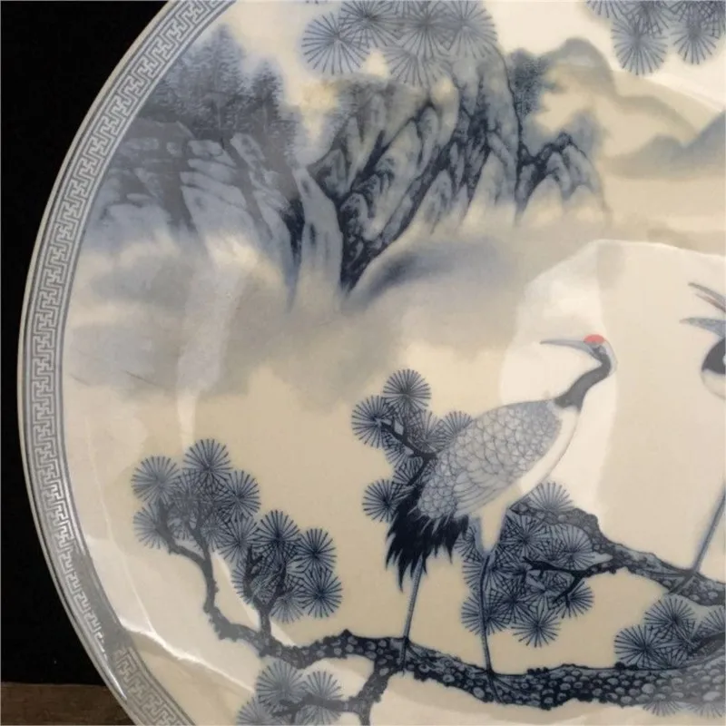 Blue And White Porcelain Pine Crane Porcelain Plate Antique Porcelain Feng Shui Home Decoration Decorative Plate Ornament ZF276 2
