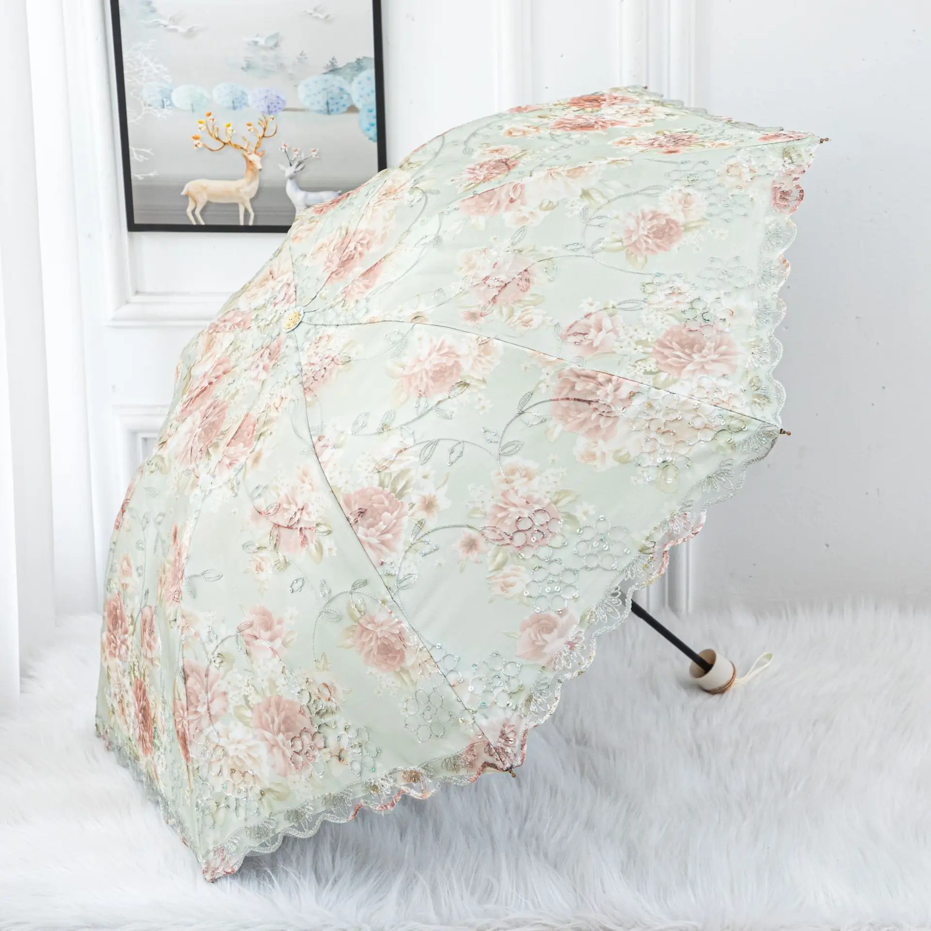 Mini Umbrella Folding Umbrella Automatic Umbrella Mini Sun Umbrella Sun Umbrella Automatic Sun Umbrella Windproof Umbrella Manual Umbrella Japanese Umbrella Paper Umbrella Sunshade Lace Double-layer Sunscreen Double 8 Skeleton Three-fold