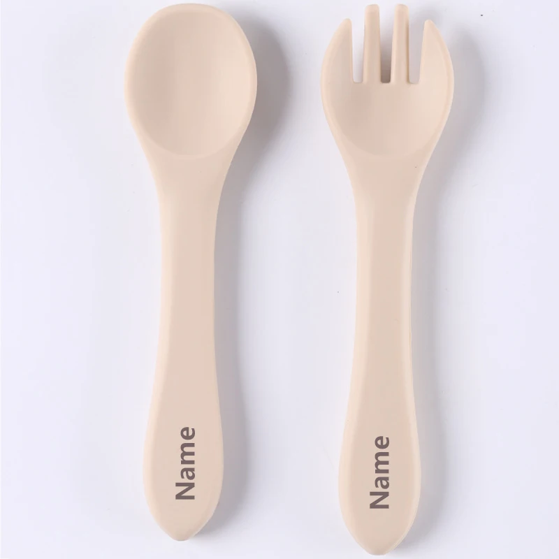 Baby Cutlery Set - Silicone Fork & Spoon with Free Name Printing - Children's Surprise Gift