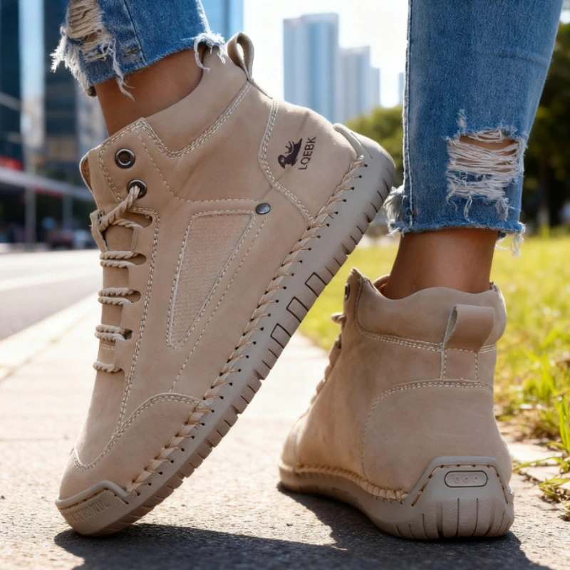 Women's Retro High Top Outdoor Anti Slip Work Shoes Soft Fashion Luxurious Design Couple's Loafers Classic Flat Bottomed Mosinka