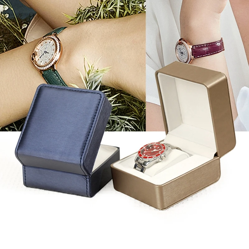 Single Wooden Wrist Watch Box PU Leather Watch Box Single Display Luxury Storage Case Wristwatches Smart Wat
